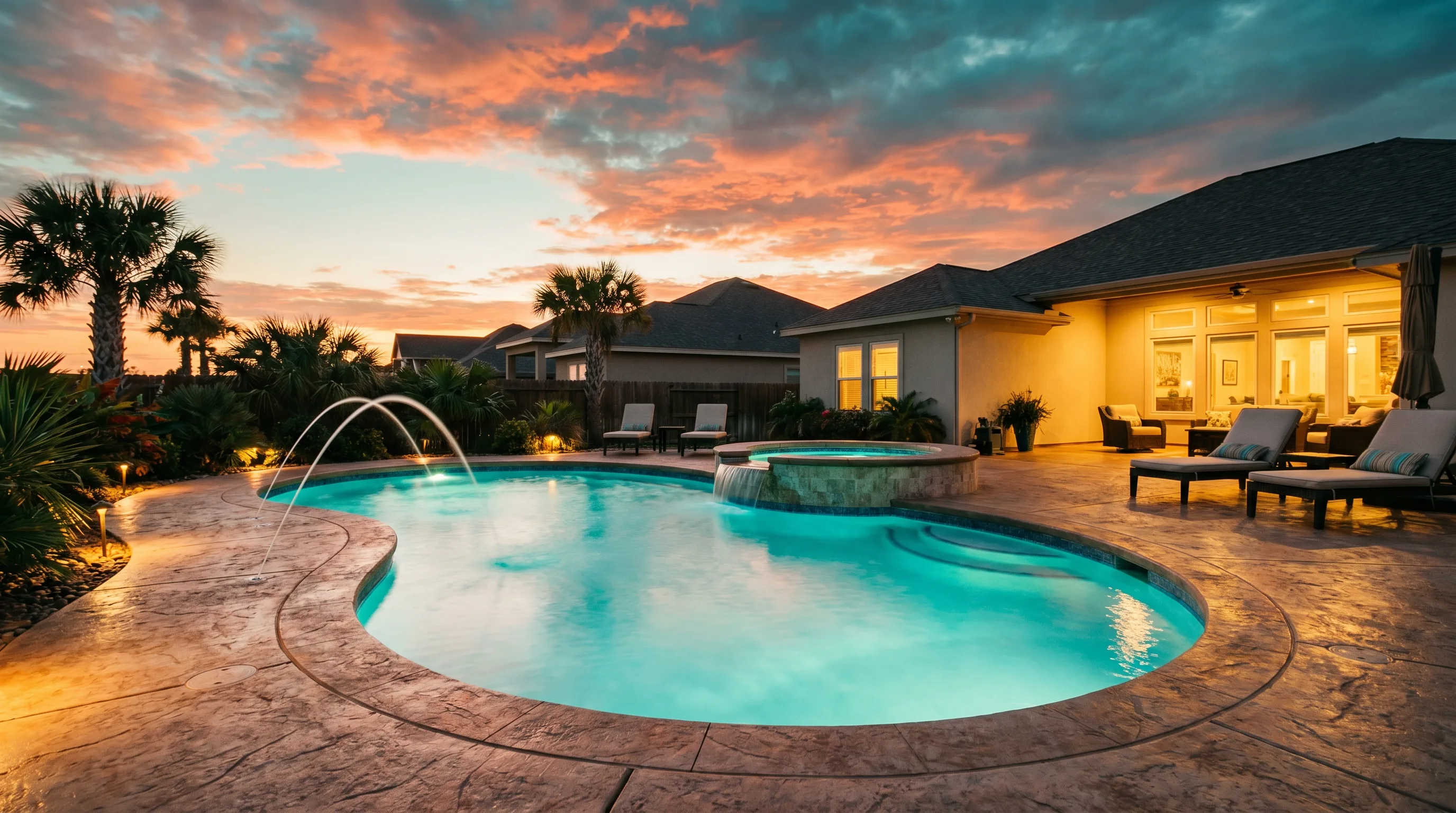 3D-designed fiberglass pool layout in a Corpus Christi backyard